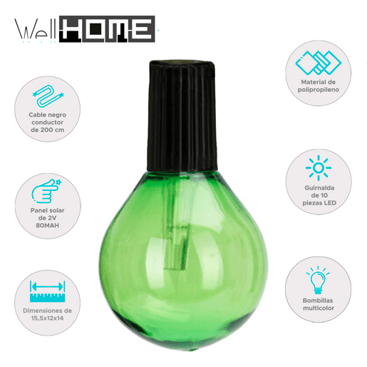 Well Home Conjunto de 10 luzes solares quentes para festas com painel de LED