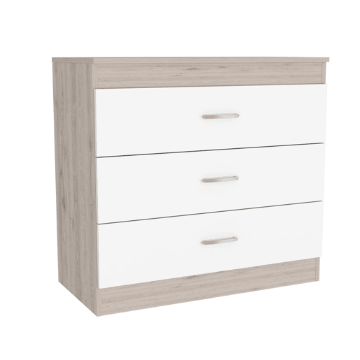 Cómoda Melia em melamina com 3 gavetas com calhas metálicas, multicolor, 75.7 cm X 80 cm X 39.8 cm