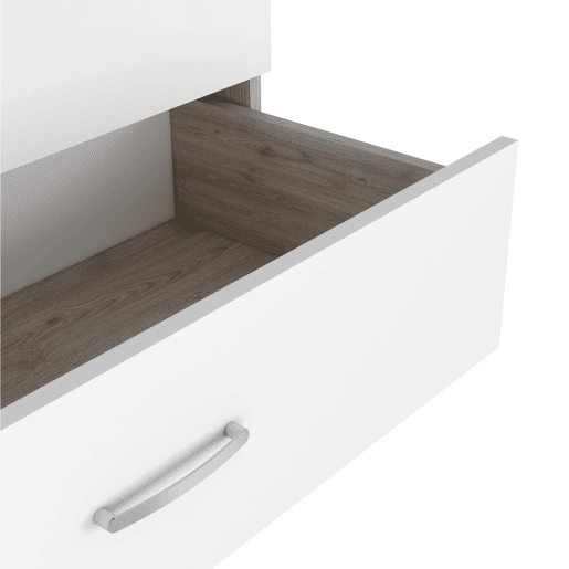 Cómoda Melia em melamina com 3 gavetas com calhas metálicas, multicolor, 75.7 cm X 80 cm X 39.8 cm