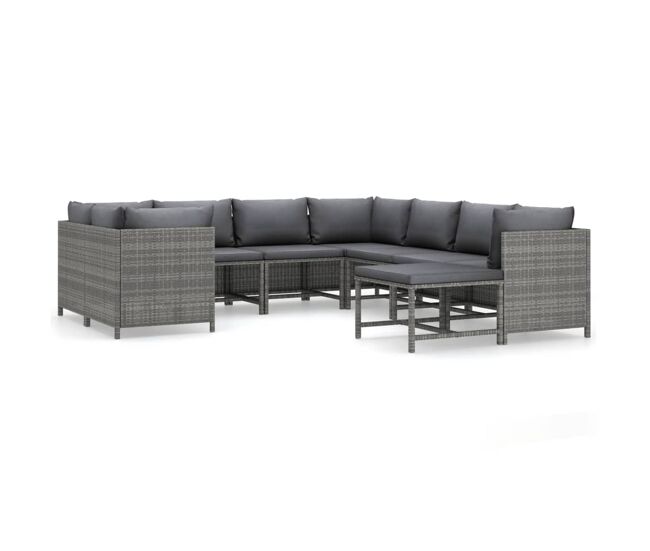 Set de muebles de jardín 9 pzas y cojines ratán sintético gris