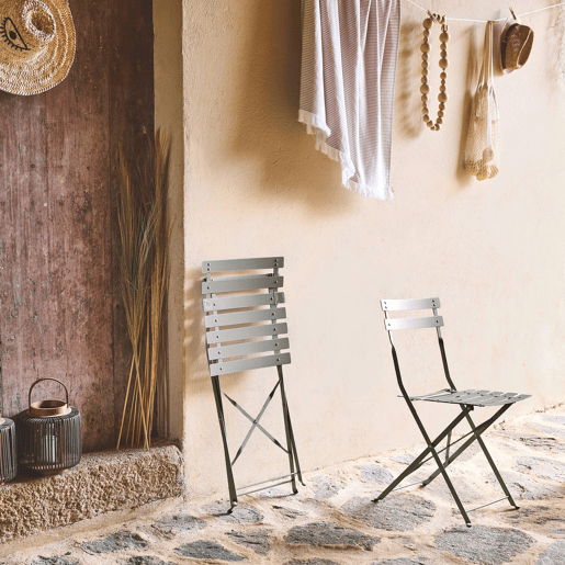 Cadeira de jardim dobrável em metal, set de 2, Emilia, Verde caqui, 49.5x41x80.5 cm