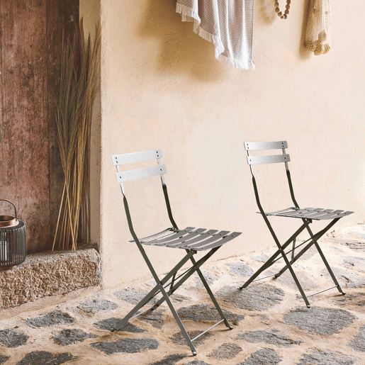 Cadeira de jardim dobrável em metal, set de 2, Emilia, Verde caqui, 49.5x41x80.5 cm