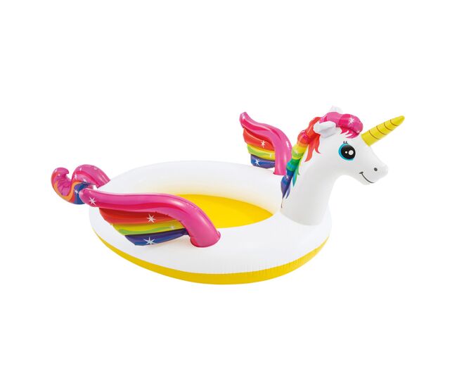 Piscina unicornio hinchable intex con pulverizador