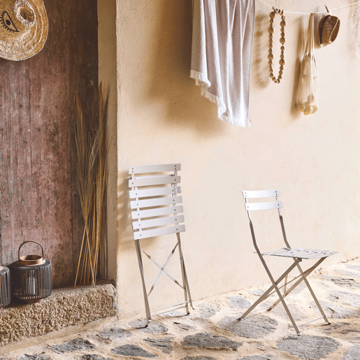 Cadeira de jardim dobrável em metal, set de 2, Emilia, Beige, 49.5x41x80.5 cm