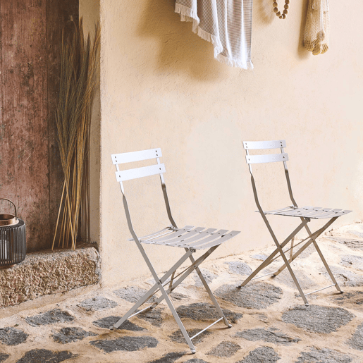 Cadeira de jardim dobrável em metal, set de 2, Emilia, Beige, 49.5x41x80.5 cm