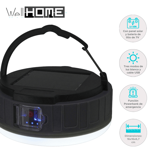 Well Home Camping Lâmpada com Painel Solar em Polipropileno 16x16x6,7cm