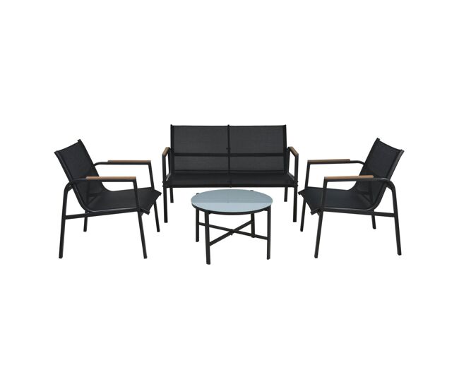 Well home conjunto de muebles de jardín de 4 piezas de diseño en acero galvanizado y vidrio acabado de mármol