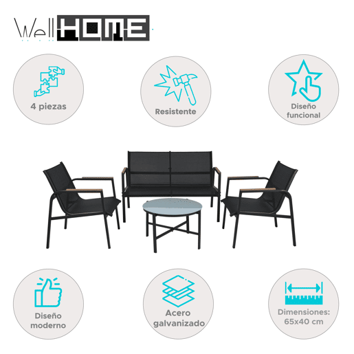 Conjunto de móveis de jardim de 4 peças Well Home