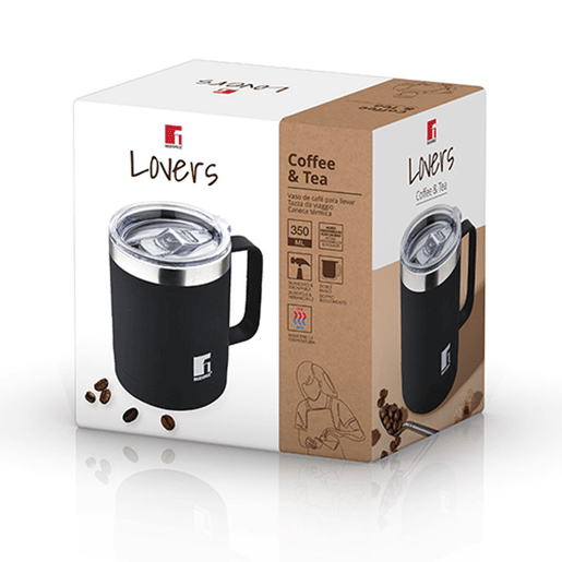 Caneca de Aço Inoxidável Bergner Coffe & Tea Lovers Preto 350 ml