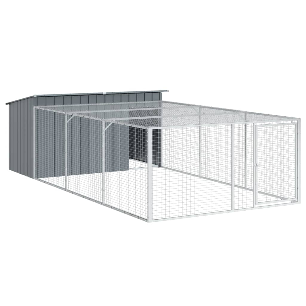 Vidaxl caseta para perro con corral antracita 197x396x110 cm acero galvanizado
