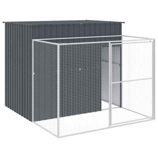 vidaXL Casota p cães c parque 214x253x181 cm aço galvaniz. antracite vidaXL Casota p cães c parque 214x253x181 cm aço galvaniz. antracite