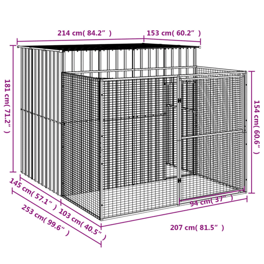 vidaXL Casota p cães c parque 214x253x181 cm aço galvaniz. antracite vidaXL Casota p cães c parque 214x253x181 cm aço galvaniz. antracite
