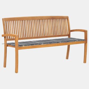 vidaXL Banco de jardim empilhável c almofadão 159 cm teca maciça