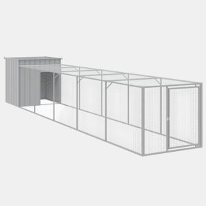 vidaXL Galinheiro com anexo 110x609x110 cm aço galvanizado cinza-claro