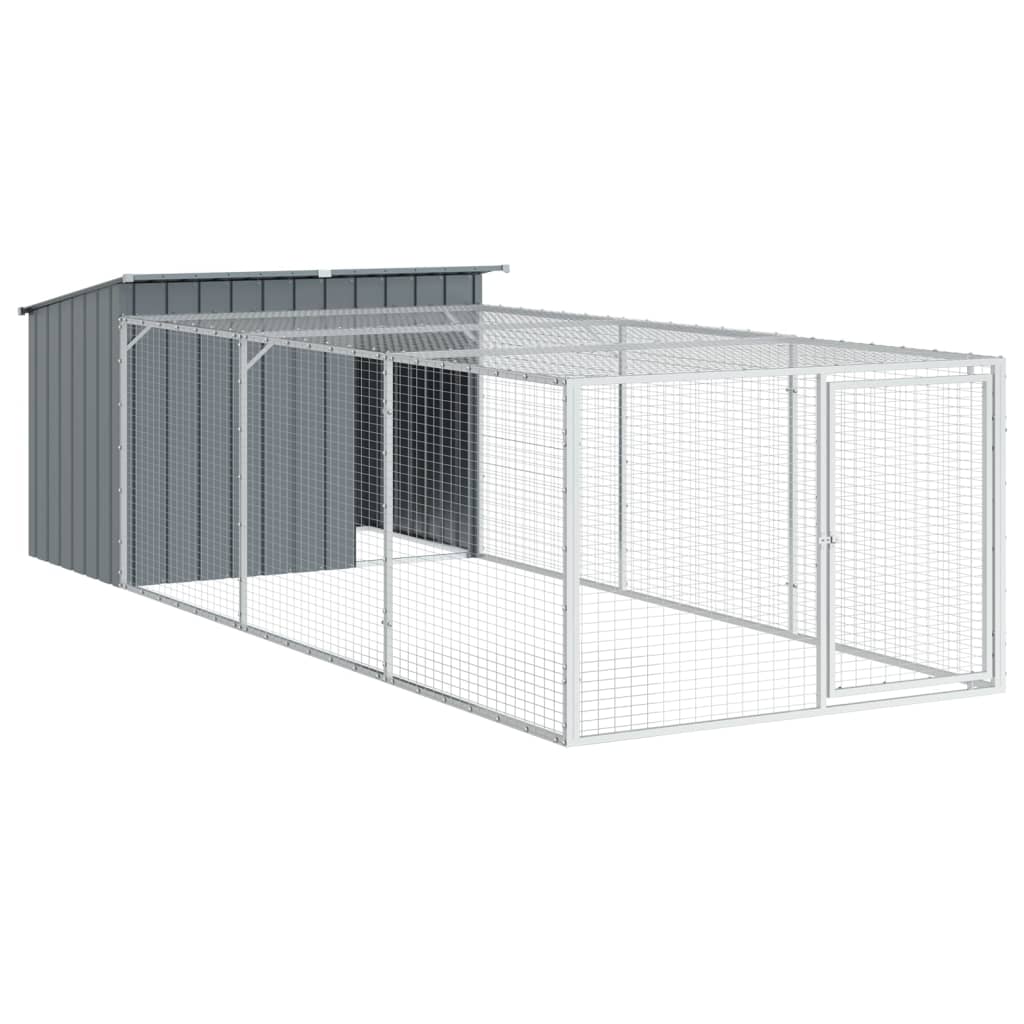 Vidaxl caseta para perro con corral antracita 153x396x110 cm acero galvanizado