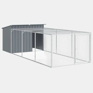 vidaXL Casota para cães com corredor antracite 153x396x110 cm aço galvanizado