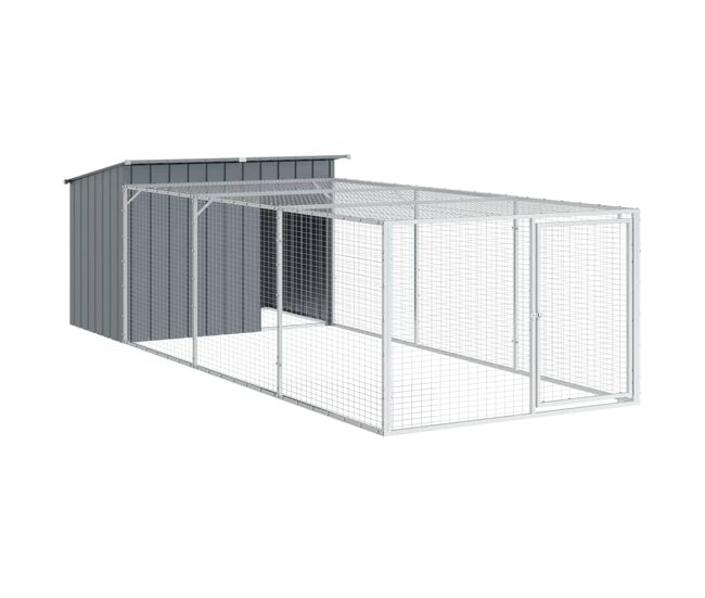 Vidaxl caseta para perro con corral antracita 153x396x110 cm acero galvanizado