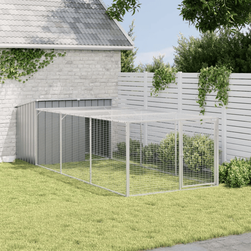 vidaXL Casota para cães com corredor antracite 153x396x110 cm aço galvanizado