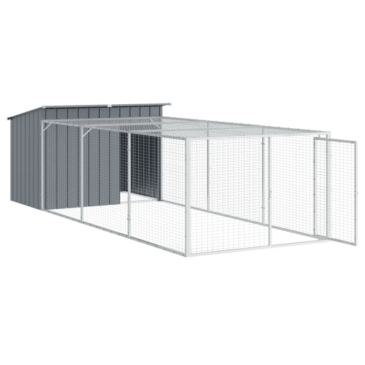 vidaXL Casota para cães com corredor antracite 153x396x110 cm aço galvanizado