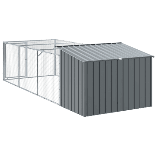 vidaXL Casota para cães com corredor antracite 153x396x110 cm aço galvanizado