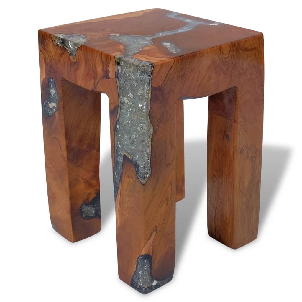 Vidaxl taburete de madera maciza de teca y resina