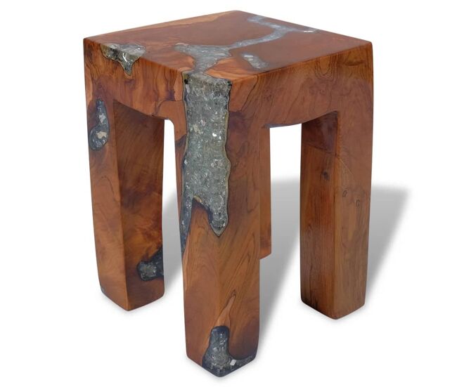 Vidaxl taburete de madera maciza de teca y resina