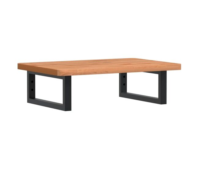 Vidaxl estante de lavabo de pared de acero y madera maciza de haya