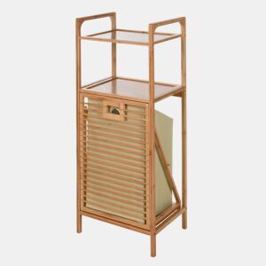 Prateleira de banheiro Bamboo com 2 prateleiras, saco de roupas 40x30x95