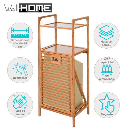 Prateleira de banheiro Bamboo com 2 prateleiras, saco de roupas 40x30x95 Prateleira de banheiro Bamboo com 2 prateleiras, saco de roupas 40x30x95