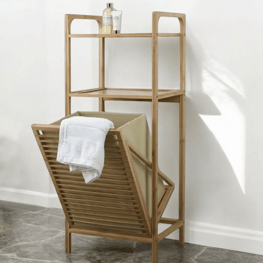 Prateleira de banheiro Bamboo com 2 prateleiras, saco de roupas 40x30x95 Prateleira de banheiro Bamboo com 2 prateleiras, saco de roupas 40x30x95