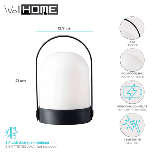 Well Home Candeeiro de mesa em polipropilenoAlt.21cm preto