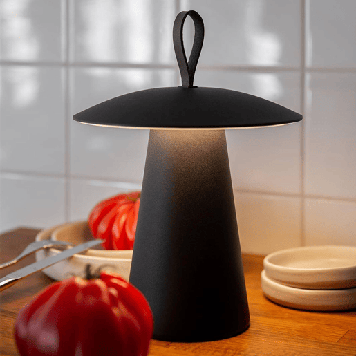 Candeeiro de mesa recarregável Well Home preto Ø15x17cm