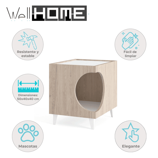 Bem Home Mesa de cabeceira com furo para animais de estimação madeira 50x40x40cm