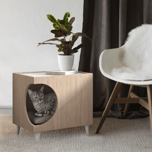 Bem Home Mesa de cabeceira com furo para animais de estimação madeira 50x40x40cm