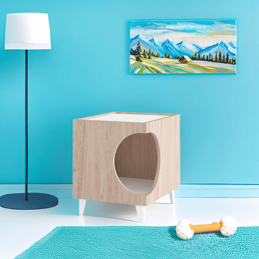 Bem Home Mesa de cabeceira com furo para animais de estimação madeira 50x40x40cm