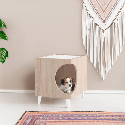 Bem Home Mesa de cabeceira com furo para animais de estimação madeira 50x40x40cm