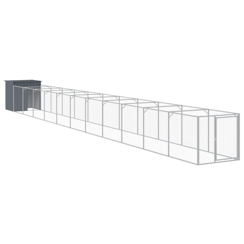 Vidaxl caseta perros con corral acero galvanizado gris 110x1221x110 cm