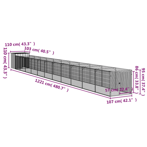 vidaXL Casota p cães c parque 110x1221x110cm aço galvaniz. antracite