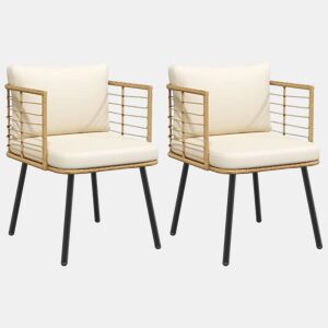 vidaXL Cadeiras de jardim com almofadões 2 pcs vime PE naturais