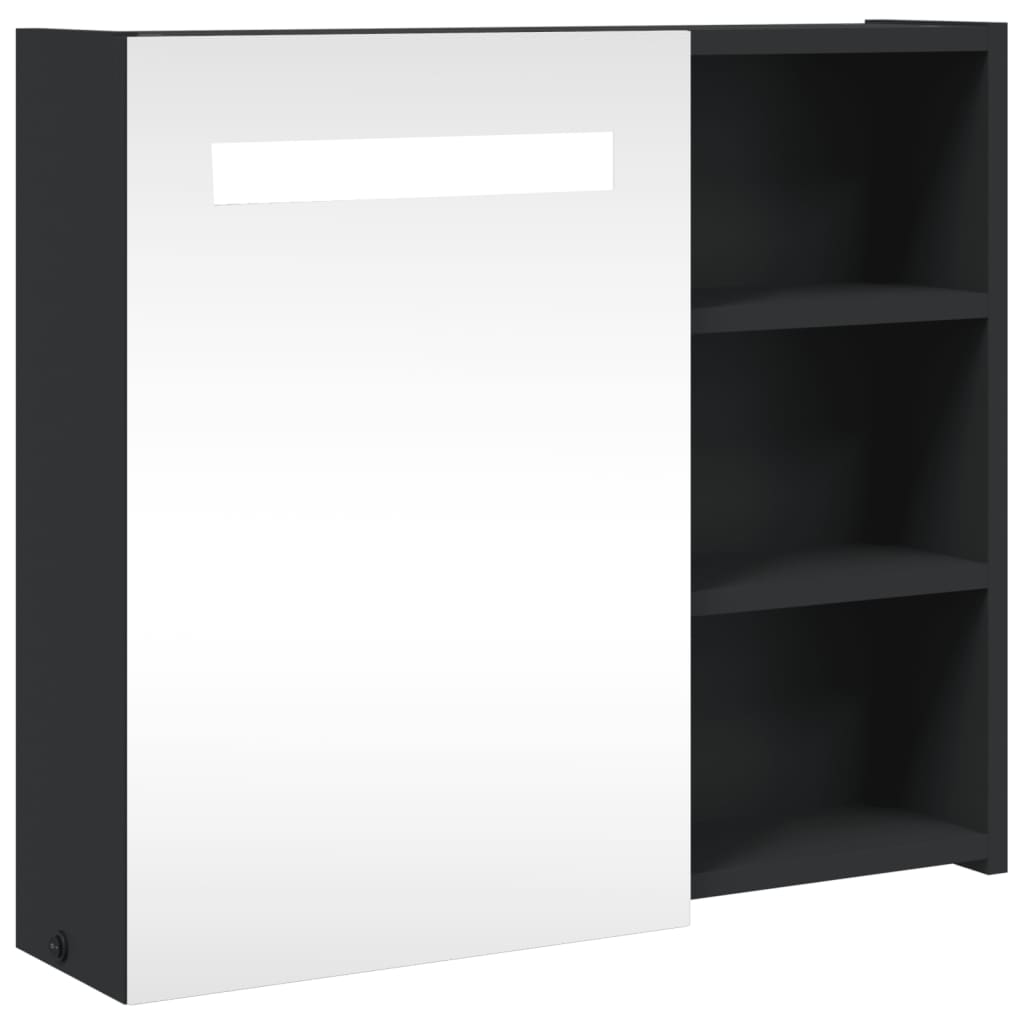 Vidaxl mueble de baño con espejo y luz led negro 60x13x52 cm