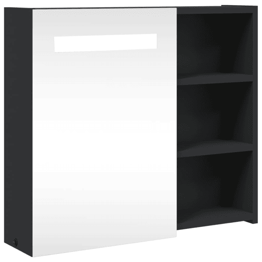 vidaXL Armário espelhado p casa de banho c LEDs 60x13x52 cm preto