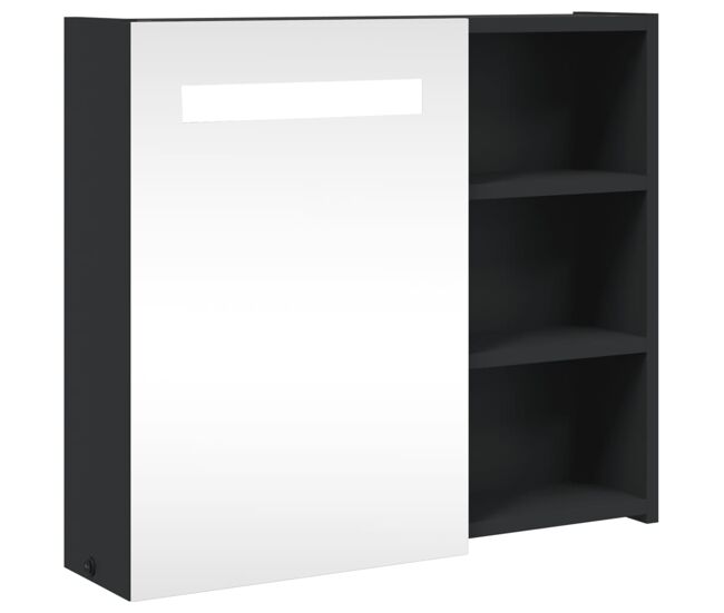Vidaxl mueble de baño con espejo y luz led negro 60x13x52 cm