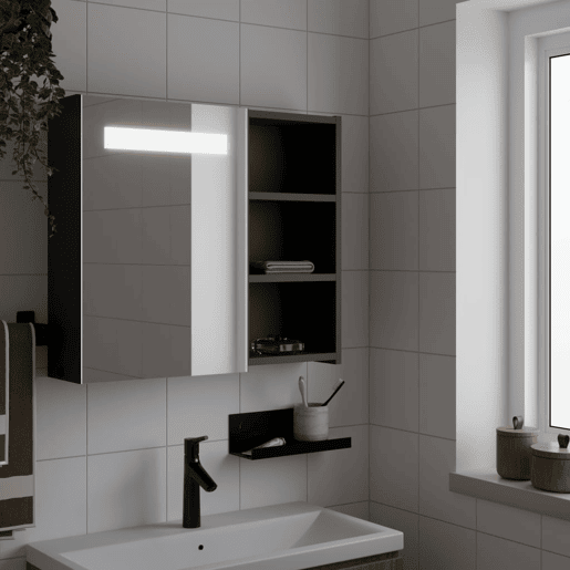vidaXL Armário espelhado p casa de banho c LEDs 60x13x52 cm preto