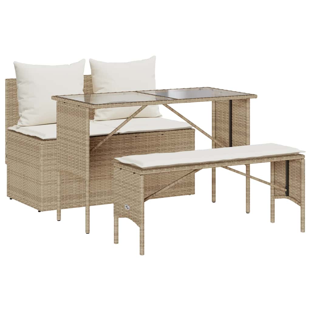 Conjunto de jardín cadier sofá doble con mesa y banco beige