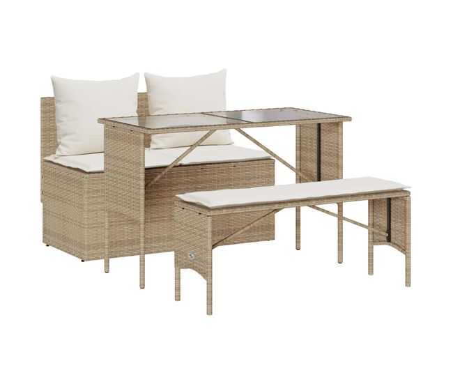 Conjunto de jardín cadier sofá doble con mesa y banco beige