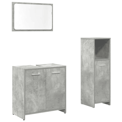 vidaXL 3 pcs conj. móveis casa banho derivados madeira cinza cimento vidaXL 3 pcs conj. móveis casa banho derivados madeira cinza cimento