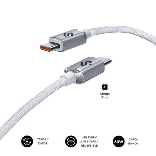 Cabo USB-C para USB-C Subblim OPTIMUS Branco 2 m Cabo USB-C para USB-C Subblim OPTIMUS Branco 2 m