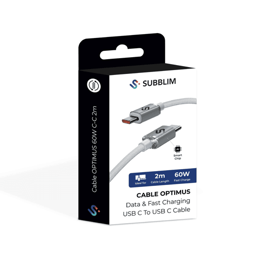 Cabo USB-C para USB-C Subblim OPTIMUS Branco 2 m Cabo USB-C para USB-C Subblim OPTIMUS Branco 2 m