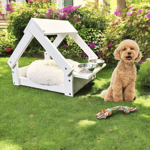 Well Home Indoor Dog House com estrutura de madeira em branco