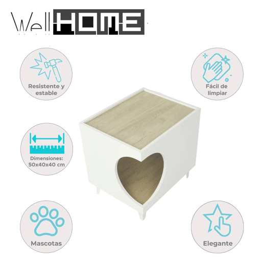 Bem Home Mesa de cabeceira com furo para animais de estimação branco 50x40x40cm